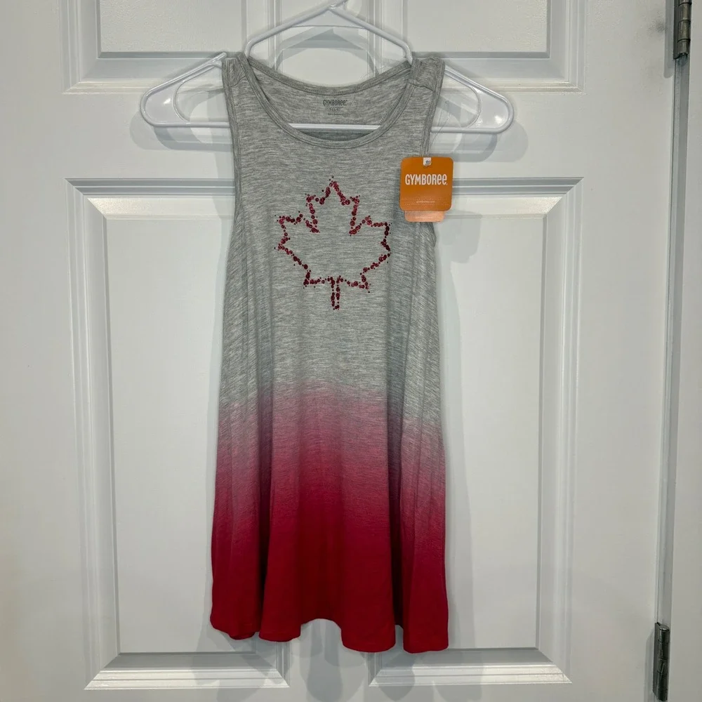 Gymboree Girls Grey‎ Pink Ombre Maple Leaf Glitter Tank Dress Size S 5-6 NWT